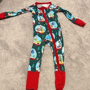 Little Sleepies Snow Globe Green and Red Footie